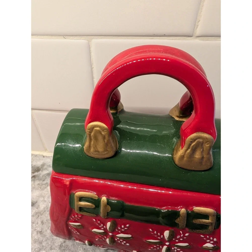 VTG Christmas/Holiday Purse Cookie Jar by David's Cookies Red Green &‎ Gold